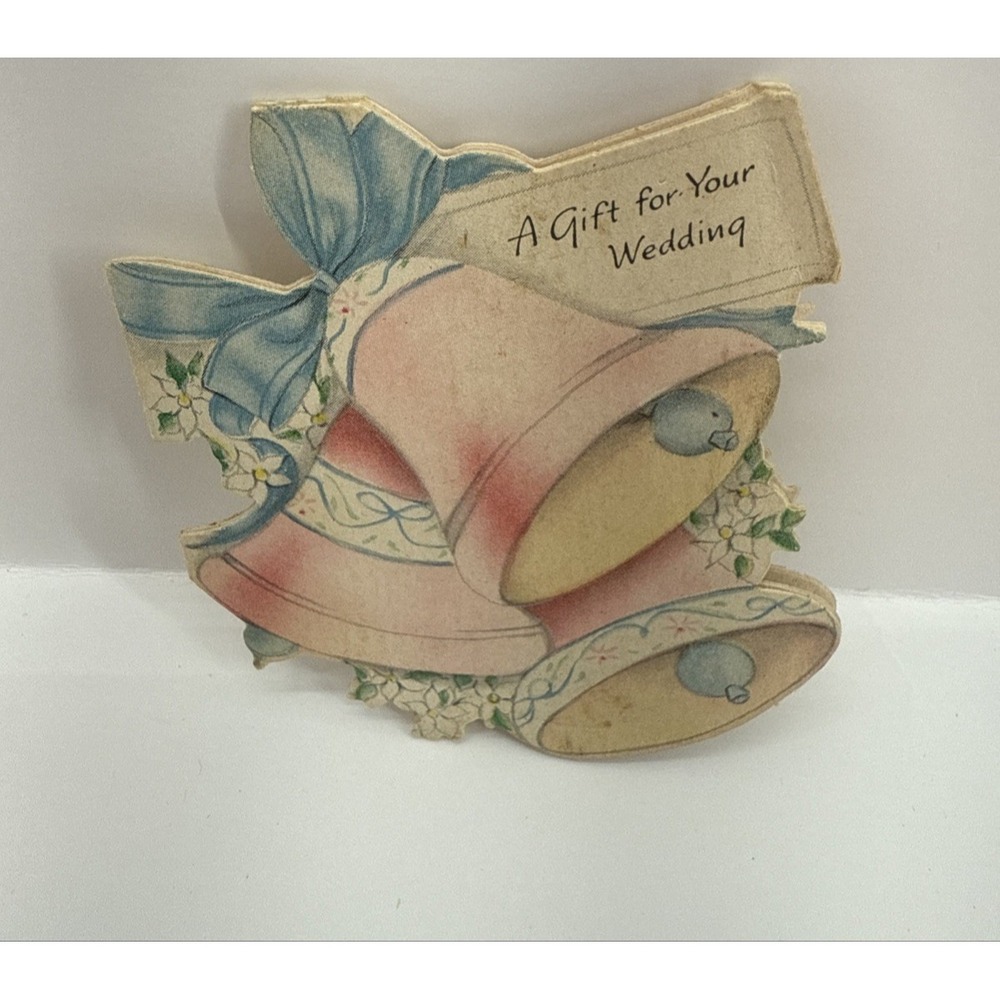 Vintage 1946 Hallmark Wedding Card Die-Cut Bells Gift Card Small Signed